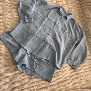 Ekouaer Blue 2-Piece Lounge Set Button Down Shirt & Shorts XL